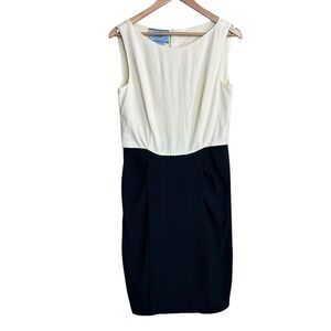 PRADA DRESS Womens Size 44 Ivory Black Sheath Pencil Office Classic Knee Length